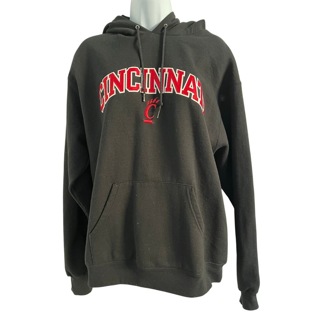 UNIVERSITY CINCINNATI BEARCATS BLACK CHAMPION ARCH MASCOT HOODED SWEATSHIRT SZ M